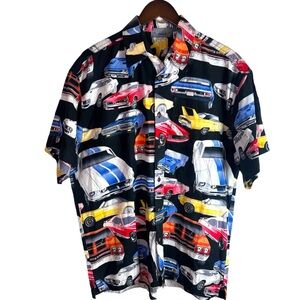 High Seas Trading Co Hawaiian Shirt Men's Large L Multicolor Cars Retro Casual
